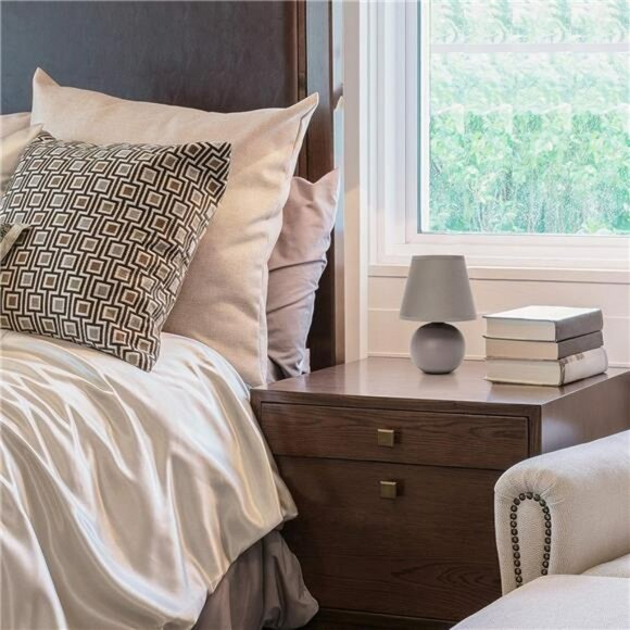 Mini Ceramic Table Lamp with Fabric Shade Small Desk Light for Bedroom Dorm - Picture 2 of 7